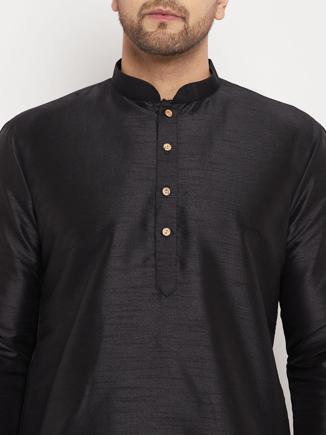 Men's Black Silk Blend Kurta And Rose Gold Pant Style Pyjama Set