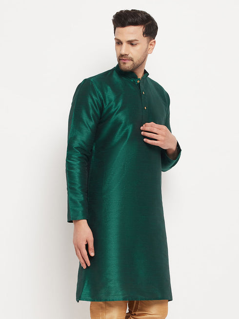 Men's Green Cotton Silk Blend Kurta