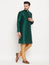 Men's Green Cotton Silk Blend Kurta And Rose Gold Pant Style Pyjama Set