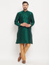 Men's Green Cotton Silk Blend Kurta And Rose Gold Pant Style Pyjama Set