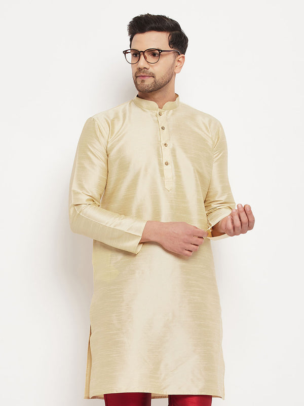Men's Gold Cotton Silk Blend Kurta