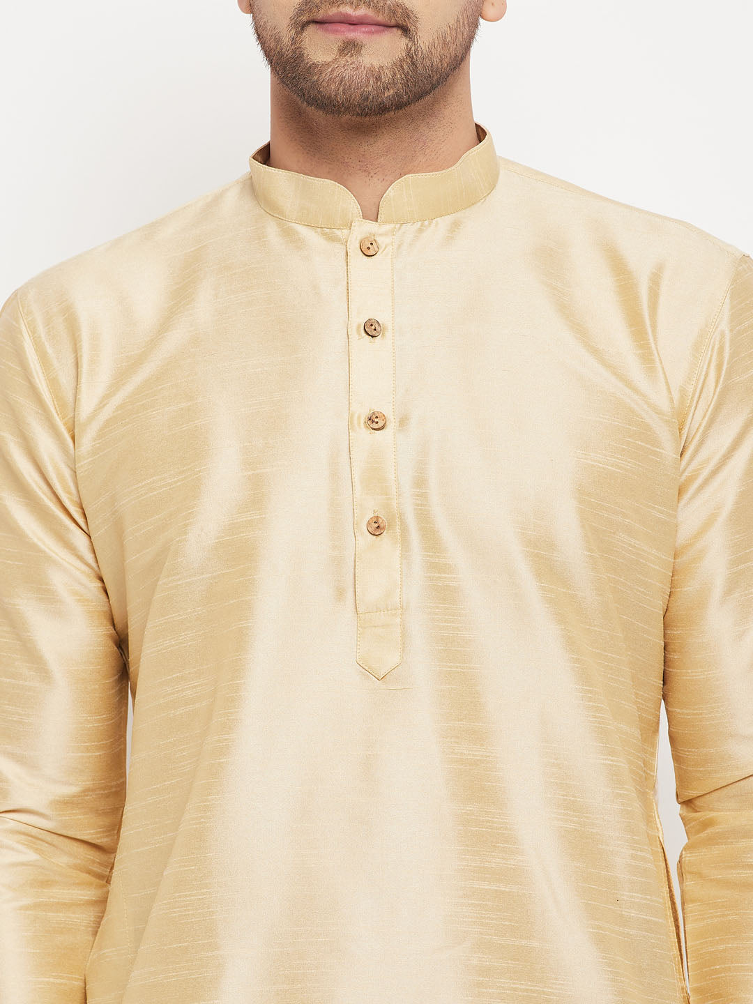 Men's Gold Cotton Silk Blend Kurta And Gold Pant Style Pyjama Set