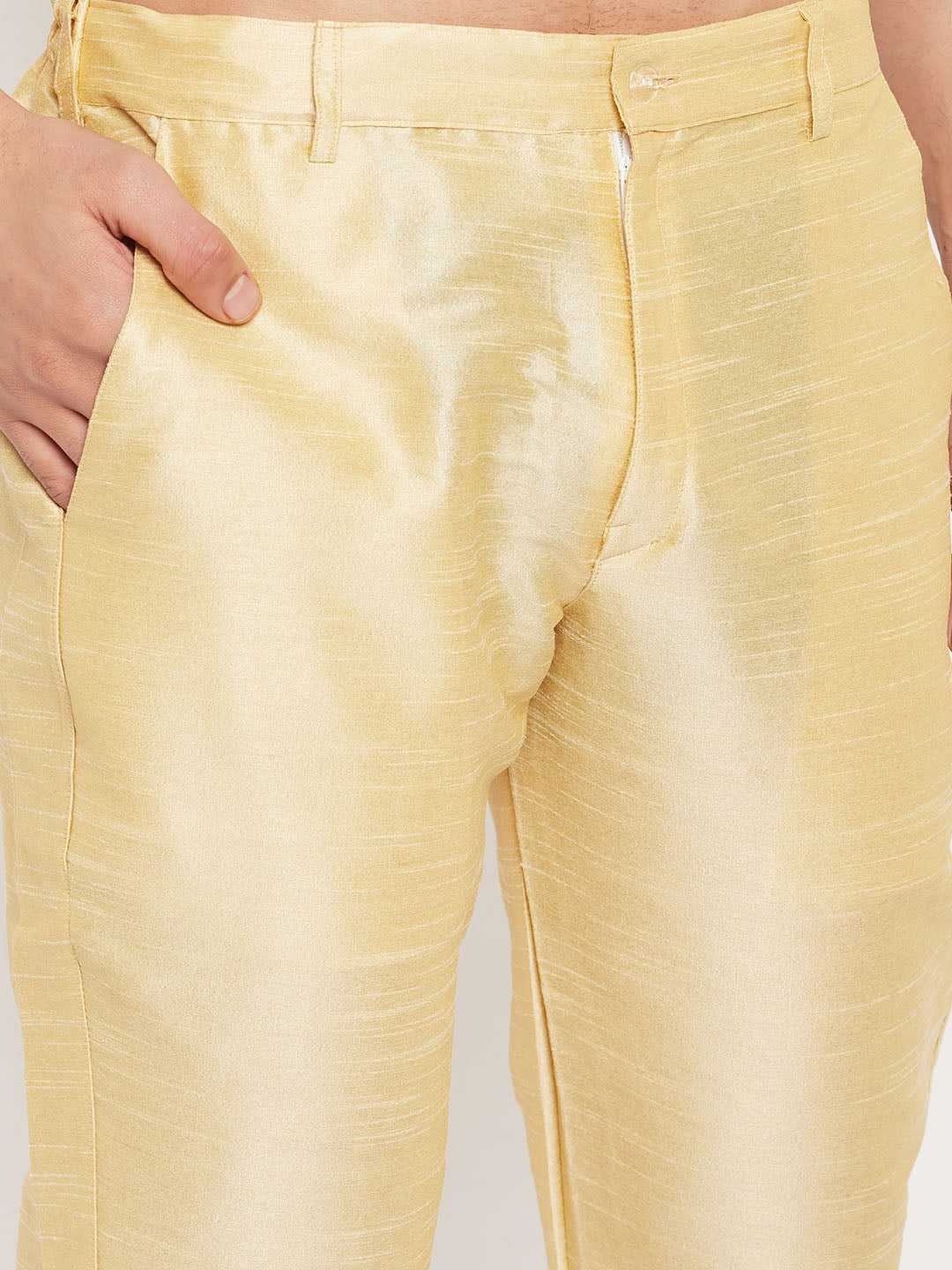 Men's Gold Cotton Silk Blend Kurta And Gold Pant Style Pyjama Set
