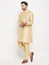 Men's Gold Cotton Silk Blend Kurta And Gold Pant Style Pyjama Set