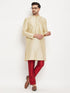 Men's Gold Cotton Silk Blend Kurta And Maroon Pant Style Pyjama Set