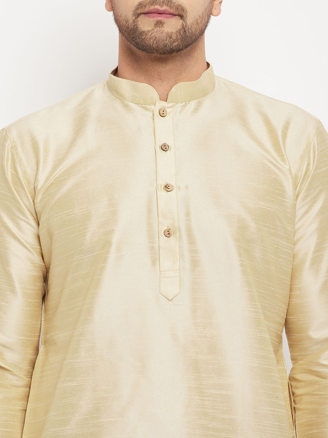 Men's Gold Cotton Silk Blend Kurta And Maroon Pant Style Pyjama Set