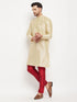 Men's Gold Cotton Silk Blend Kurta And Maroon Pant Style Pyjama Set