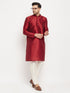Men's Maroon Silk Blend Kurta And Cream Pant Style Pyjama Set