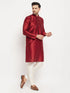 Men's Maroon Silk Blend Kurta And Cream Pant Style Pyjama Set