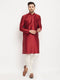 Men's Maroon Silk Blend Kurta And Cream Pant Style Pyjama Set
