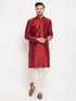 Men's Maroon Silk Blend Kurta And Cream Pant Style Pyjama Set