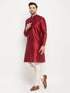 Men's Maroon Silk Blend Kurta And Cream Pant Style Pyjama Set