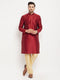 Men's Maroon Silk Blend Kurta And Gold Pant Style Pyjama Set