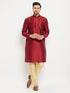 Men's Maroon Silk Blend Kurta And Gold Pant Style Pyjama Set
