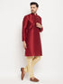 Men's Maroon Silk Blend Kurta And Gold Pant Style Pyjama Set