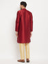 Men's Maroon Silk Blend Kurta And Gold Pant Style Pyjama Set