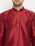 Men's Maroon Silk Blend Kurta And Gold Pant Style Pyjama Set