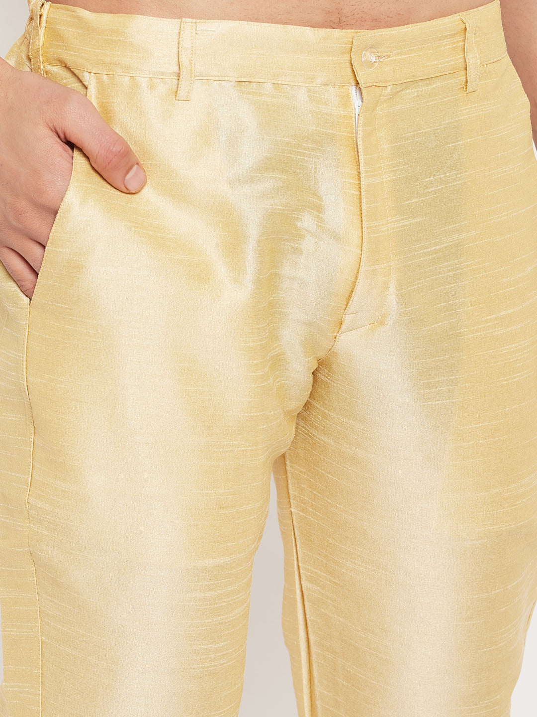 Men's Maroon Silk Blend Kurta And Gold Pant Style Pyjama Set