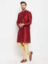 Men's Maroon Silk Blend Kurta And Gold Pant Style Pyjama Set