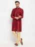 Men's Maroon Silk Blend Kurta And Gold Pant Style Pyjama Set