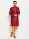 Men's Maroon Silk Blend Kurta And Rose Gold Pant Style Pyjama Set