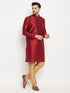 Men's Maroon Silk Blend Kurta And Rose Gold Pant Style Pyjama Set