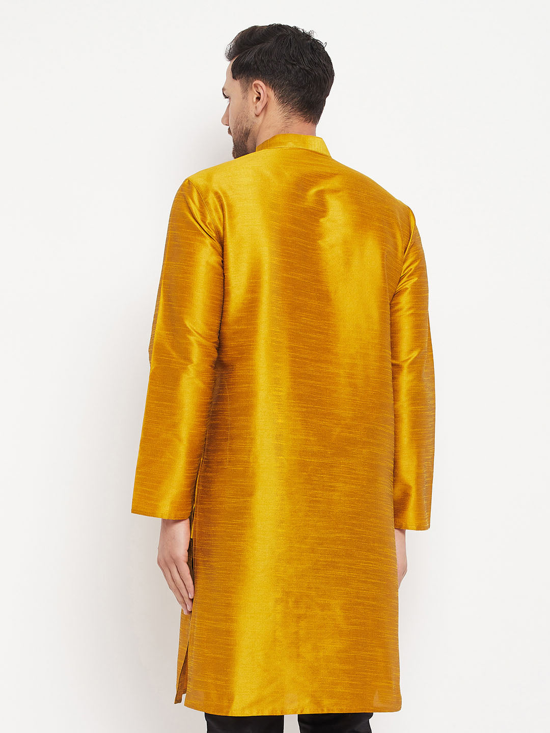 VASTRAMAY Men's Mustard Cotton Silk Blend Kurta