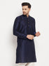 VASTRAMAY Men's Dark Blue Cotton Silk Blend Kurta