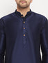 VASTRAMAY Men's Dark Blue Cotton Silk Blend Kurta