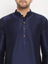Men's Navy Blue Silk Blend Kurta And Cream Pant Style Pyjama Set