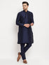 Men's Navy Blue Silk Blend Kurta And Navy Blue Pant Style Pyjama Set
