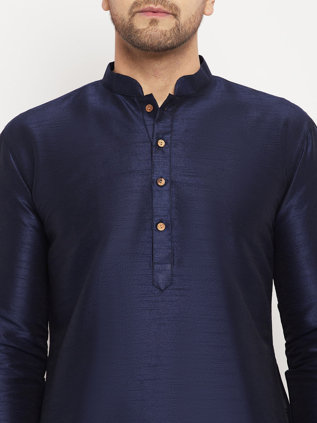 Men's Navy Blue Silk Blend Kurta And Navy Blue Pant Style Pyjama Set