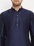 Men's Navy Blue Silk Blend Kurta And Navy Blue Pant Style Pyjama Set