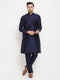 Men's Navy Blue Silk Blend Kurta And Navy Blue Pant Style Pyjama Set