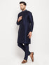 Men's Navy Blue Silk Blend Kurta And Navy Blue Pant Style Pyjama Set