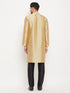 Men's Rose Gold Silk Blend Kurta And Black Pant Style Pyjama Set