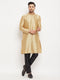 Men's Rose Gold Silk Blend Kurta And Black Pant Style Pyjama Set