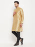Men's Rose Gold Silk Blend Kurta And Black Pant Style Pyjama Set