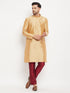 Men's Rose Gold Silk Blend Kurta And Maroon Pant Style Pyjama Set