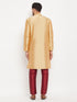 Men's Rose Gold Silk Blend Kurta And Maroon Pant Style Pyjama Set