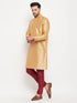 Men's Rose Gold Silk Blend Kurta And Maroon Pant Style Pyjama Set