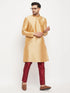 Men's Rose Gold Silk Blend Kurta And Maroon Pant Style Pyjama Set