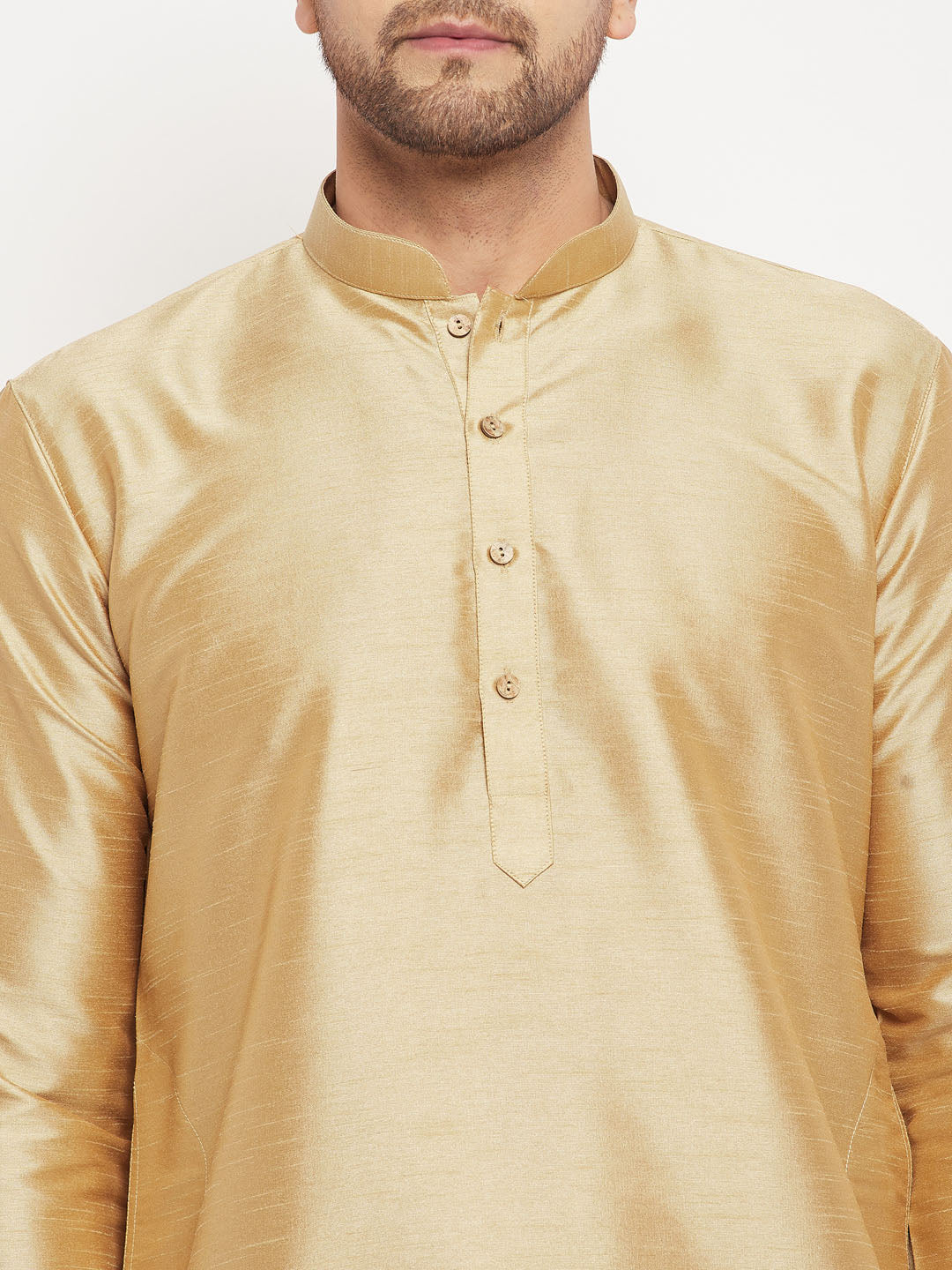 Men's Rose Gold Silk Blend Kurta And Rose Gold Pant Style Pyjama Set