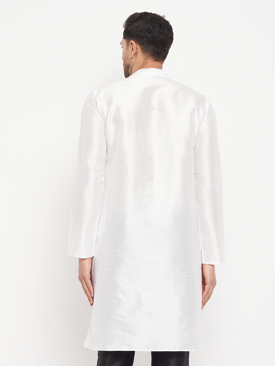 VASTRAMAY Men's White Cotton Silk Blend Kurta