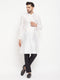 Men's White Cotton Silk Blend Kurta And Black Pant Style Pyjama Set