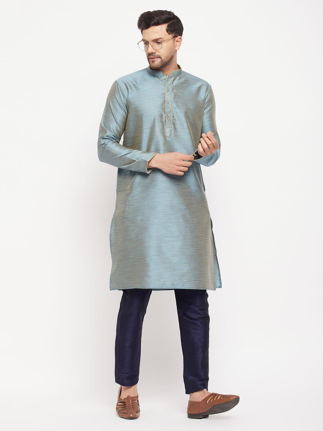 Men's Navy Blue Silk Blend Pant Style Pyjama