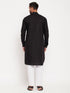 Men's Black And White Cotton Blend Pathani Suit With White Pant Set