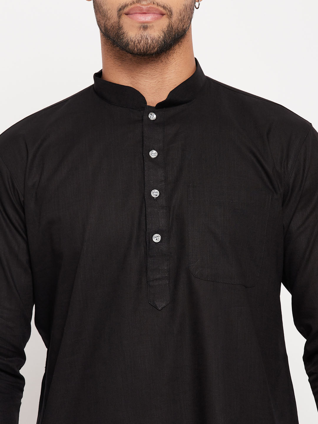 Men's Black And White Cotton Blend Pathani Suit With White Pant Set