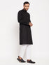 Men's Black And White Cotton Blend Pathani Suit With White Pant Set