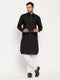 Men's Black And White Cotton Blend Pathani Suit Set